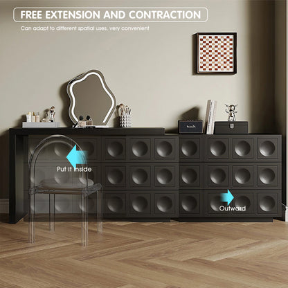 Contemporary Black Makeup Vanity Set with Stylish Mirror & Foldable Storage Cabinet for Beauty Space