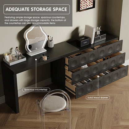 Contemporary Black Makeup Vanity Set with Stylish Mirror & Foldable Storage Cabinet for Beauty Space