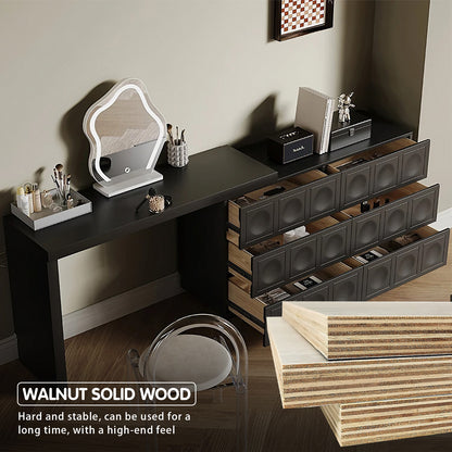 Contemporary Black Makeup Vanity Set with Stylish Mirror & Foldable Storage Cabinet for Beauty Space