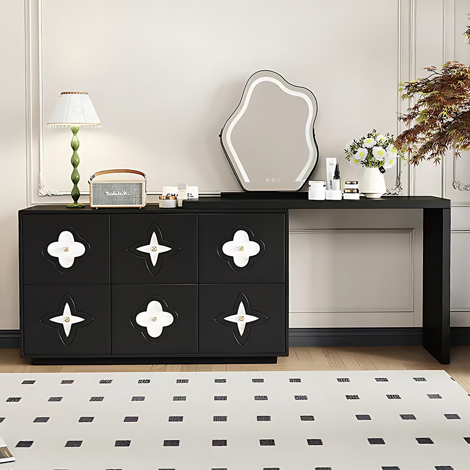 Stylish Black Makeup Vanity with Floral Pattern and Elegant Design for Modern Homes