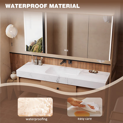 48" - 64" Wall Mounted Solid Wood Bathroom Vanity with Slate Countertop