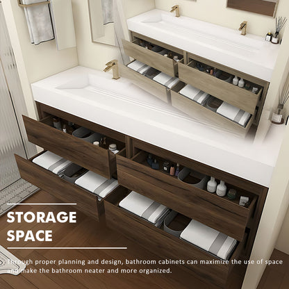 60“ - 72”Double Basin Wall Mounted Solid Wood Bathroom Cabinet