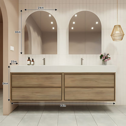 60“ - 72”Double Basin Wall Mounted Solid Wood Bathroom Cabinet