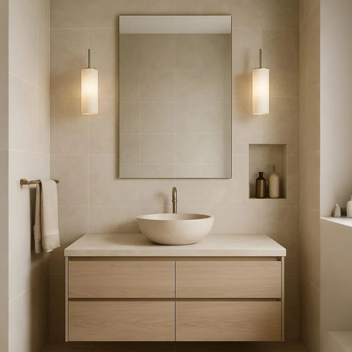 44" - 52" Solid Wood Dressing Table with Above Counter Basin