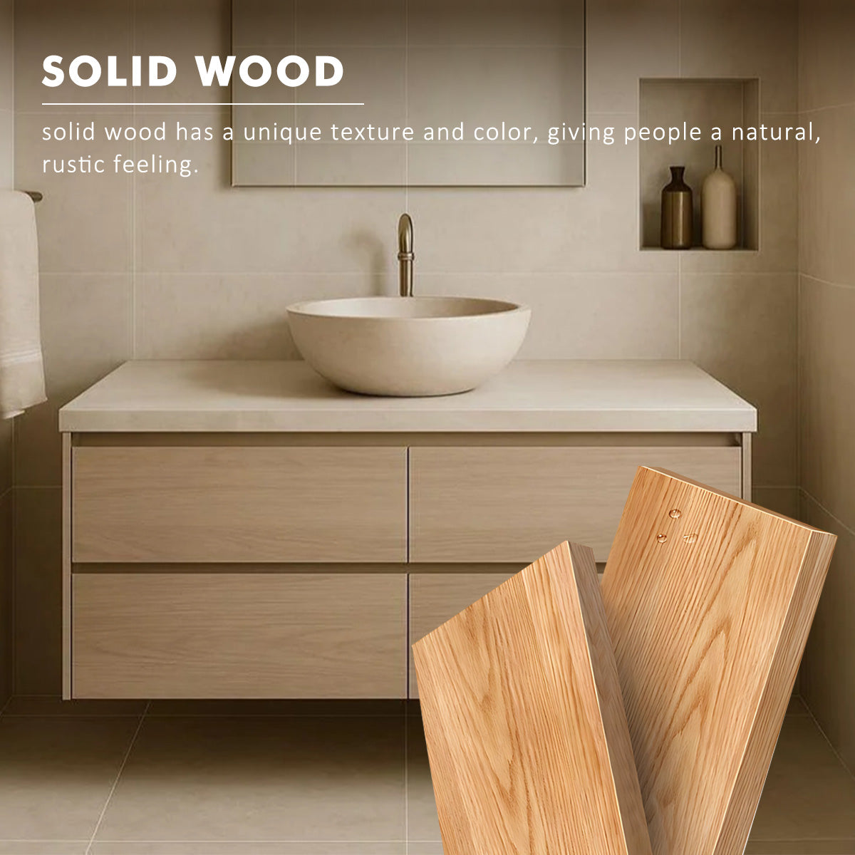 44" - 52" Solid Wood Dressing Table with Above Counter Basin