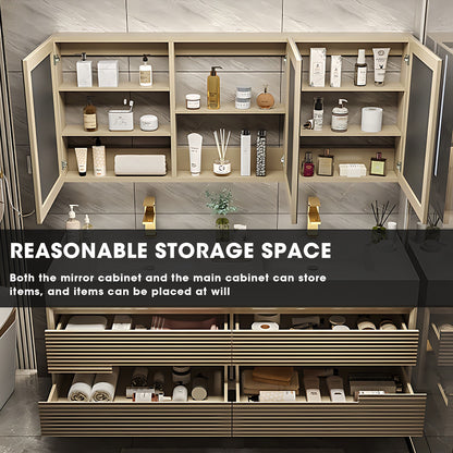 32"- 72" Gold Bathroom Cabinets Set with Lighted Mirror and Basin